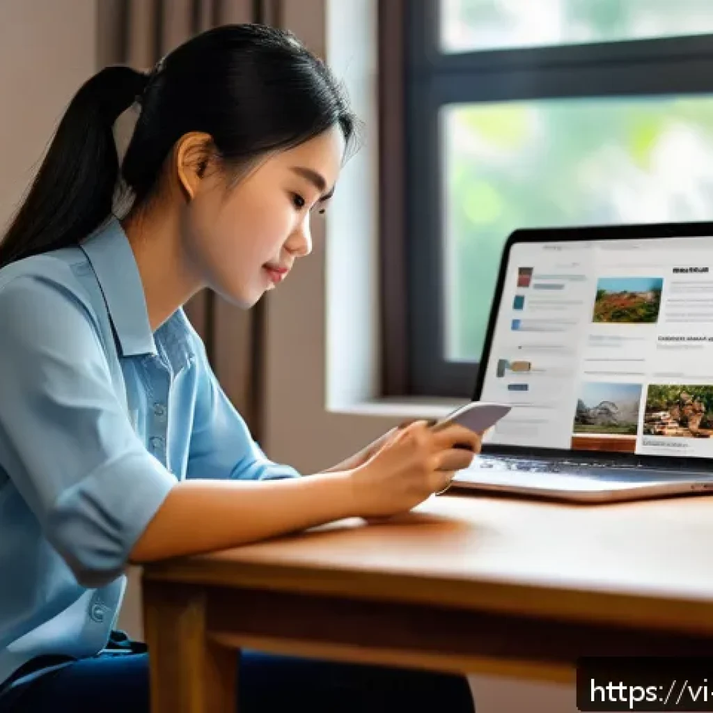 가짜뉴스와 정보의 투명성 - A detailed digital illustration of a Vietnamese young adult woman sitting at a modern desk in a cozy...