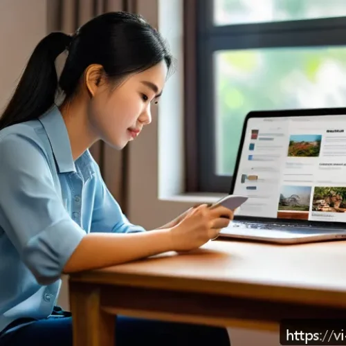 가짜뉴스와 정보의 투명성 - A detailed digital illustration of a Vietnamese young adult woman sitting at a modern desk in a cozy...